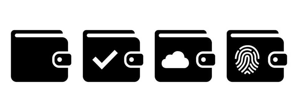 Digital wallet icon set, secure payment cloud and fingerprint authentication vector icons