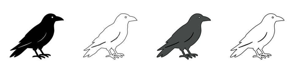 Naklejka premium Four stylized crow icons in different graphic styles on a white background