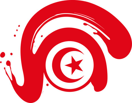 Tunisia national flag featuring red background, white circle, crescent and star