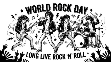 Fototapeta premium World rock day music band performance vector poster illustration