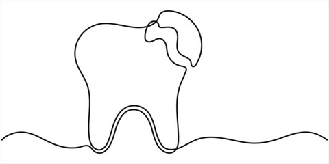 Continuous one line drawing of broken tooth. simple dental tooth  line art vector illustration. Dentist stomatology medical concept.  © JACKALLIS