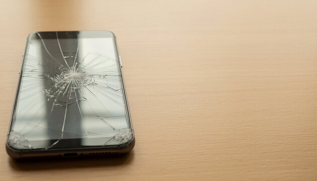 Smartphone with Cracked Screen on Desk