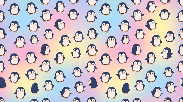 Cute Baby Penguin Seamless Pattern Minimalist Cartoon Vector Fabric Design Background.