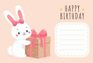 Obraz premium happy birthday postcard design with cute bunny vector illustration