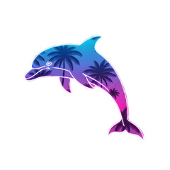 Fototapeta premium Colorful stylized dolphin swimming in water isolated on white background