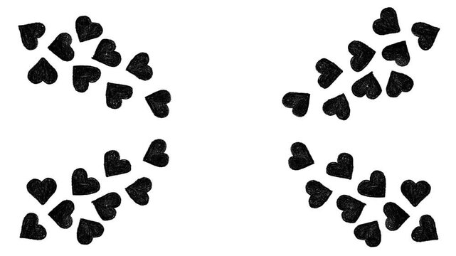 Corner Black Heart Clusters on White Background - Hand-Drawn Design Element for Love, Romance & Decorative Frames