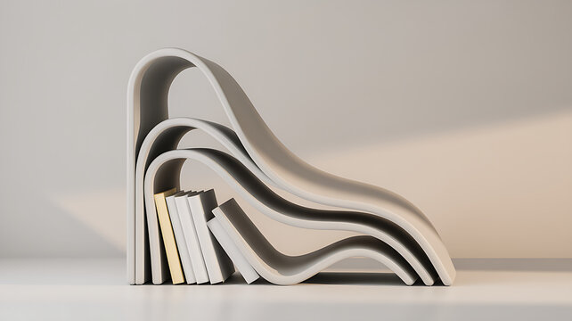 Abstract sculptural concrete bookend and organizer for modern decor