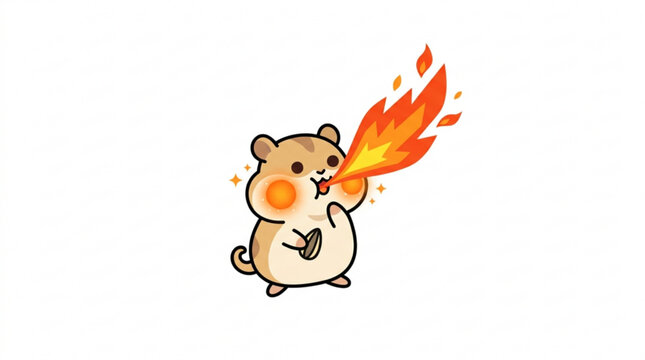 Cute cartoon hamster breathing fire vector illustration isolated on white background for playful mascot design sticker art