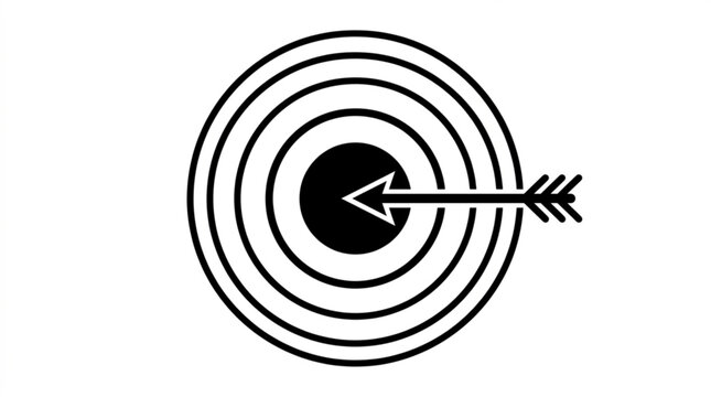 Black and white target icon with arrow hitting the center symbolizing success achievement strategy and precision for business growth