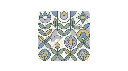Abstract Floral Pattern, Scandinavian Design, Geometric Flowers, Pastel Colors © abc