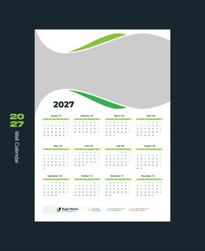 2027 One-Page Yearly Calendar Template | Printable 12 Month Wall Calendar Design