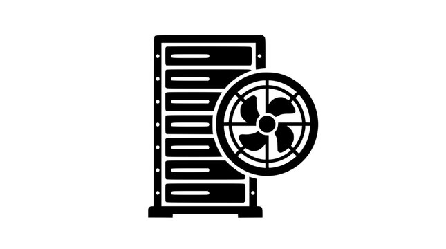Central datacenter mainframe unit equipped with active cooling fan unit for heat dissipation hardware-tower blades server-room ventilation processing hosting database infrastructure