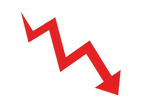 Red zigzag arrow pointing downwards showing a financial decline or loss