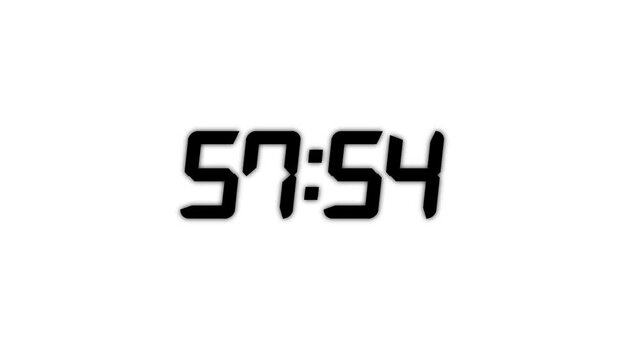 Countdown timer from 58 minute to 57 minute suitable for presentations, educational on transparent background.Technology stopwatch Digital Countdown.