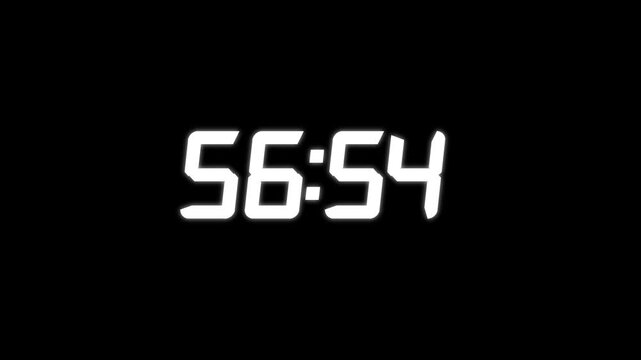 Countdown timer from 57 minute to 56 minute suitable for presentations, educational on transparent background.Technology stopwatch Digital Countdown.