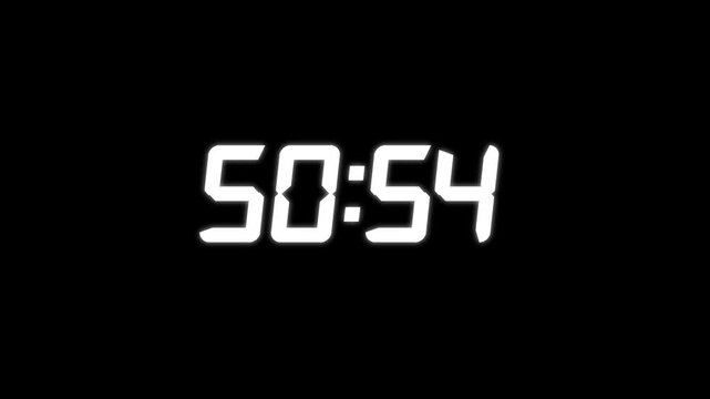 Countdown timer from 51 minute to 50 minute suitable for presentations, educational on transparent background.Technology stopwatch Digital Countdown.