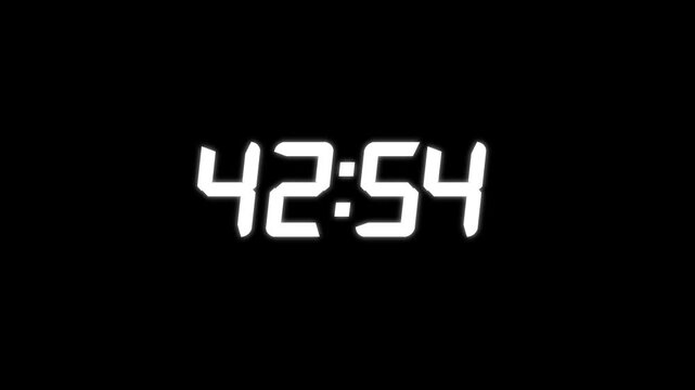 Digital Countdown timer from 43 minute to 42 minute on black background. Presentations,time management concepts.Digital clock time count.