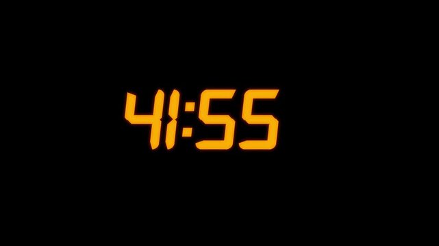 Digital Countdown timer from 42 minute to 41 minute on black background. Presentations,time management concepts.Digital clock time count.