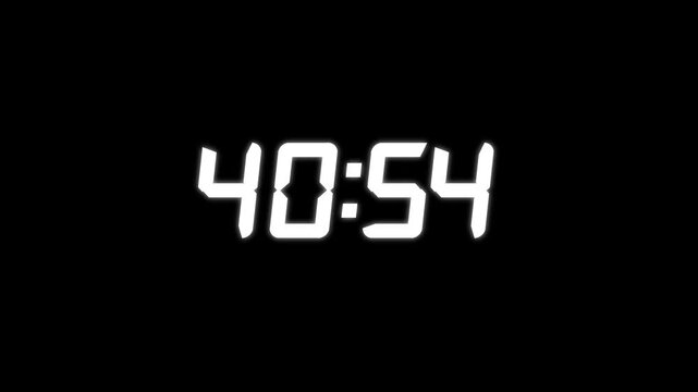 Digital Countdown timer from 41 minute to 40 minute on black background. Presentations,time management concepts.Digital clock time count.