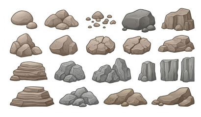 Cartoon Rock Illustration Collection Stone Piles Natural Environment Vector Set Isolated White Background © MdFaruk