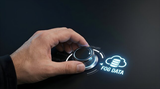 Hand adjusting fog data technology control knob for optimized computing network
