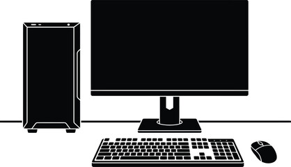Fototapeta premium Computer setup silhouette against a white background