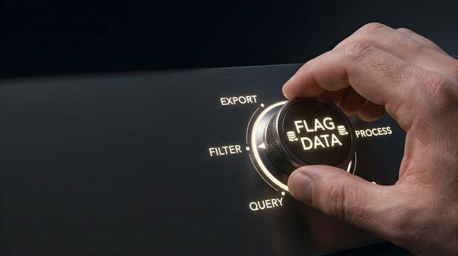 A hand adjusts a control dial to select the flag data option on a modern digital interface panel