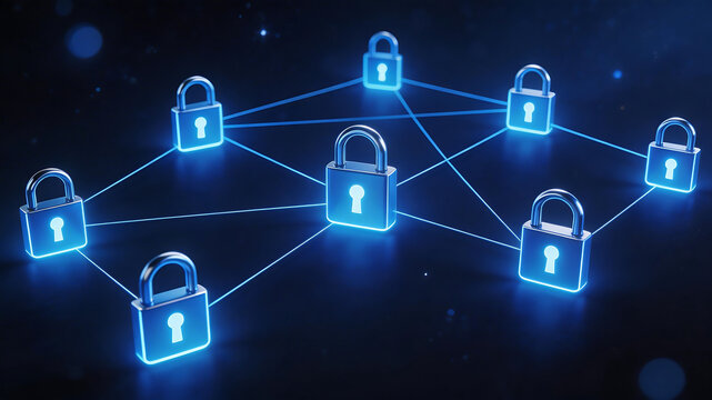 Connected padlocks on dark background