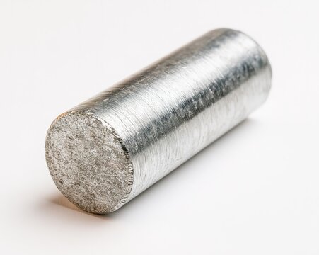 Silver Cylinder, Shiny Surface, Circular Shape, Smooth Texture, White Background