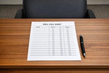 Obraz premium A simple roll call sheet placed on a wooden desk, suitable for office or school settings
