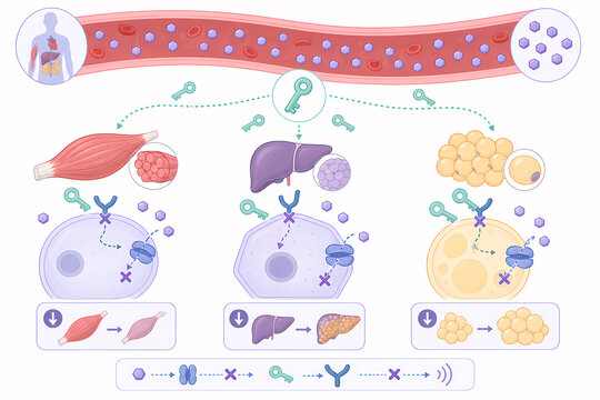 Insulin resistance muscle liver adipose tissue illustration
