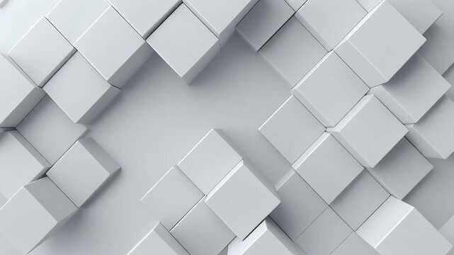 Modern 3D geometric matrix of white modular cubes arranged with architectural precision for a clean minimalist background