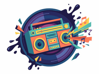 Obraz premium An illustrative boombox featuring vibrant colors and dynamic shapes, encapsulating a lively music culture, ready to evoke nostalgia and youthful energy.