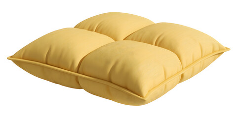 Obraz premium Soft yellow tufted cushion comfortable home decor element for relaxation and interior design isolated on white background.