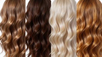 Fototapeta premium Four hair color samples wavy texture