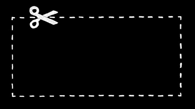 White Scissors Cutting Dashed Rectangle on Black - Coupon or Cut-Out Border for Discounts, Offers & Design