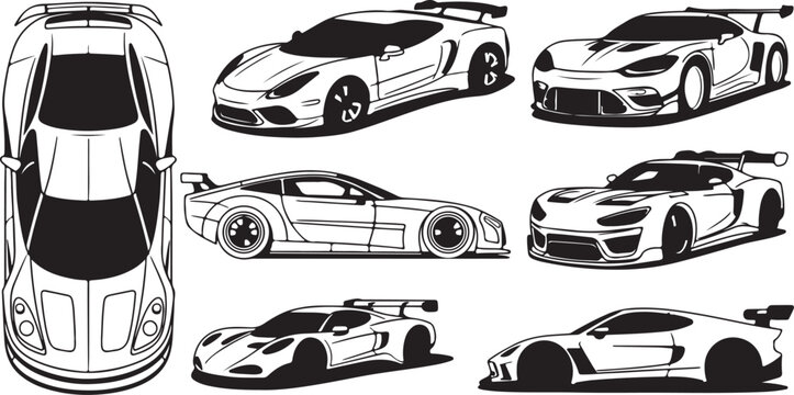 car illustration collection racing car silhouettes and details