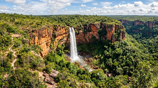 Majestic V&eacute;u de Noiva Waterfall in Chapada dos Guimar&atilde;es.