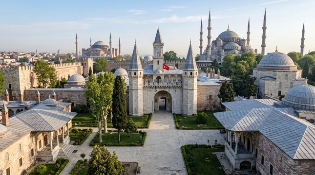Aerial View of Topkapi Palace and Gardens in Istanbul.