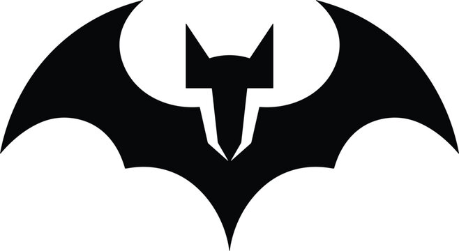 Black bat wing silhouette vector icon featuring geometric abstract superhero style emblem isolated on white background for logo design