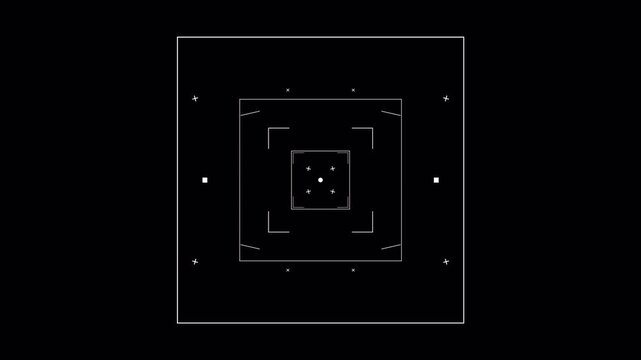 Abstract futuristic digital hud interface with square motion graphics.