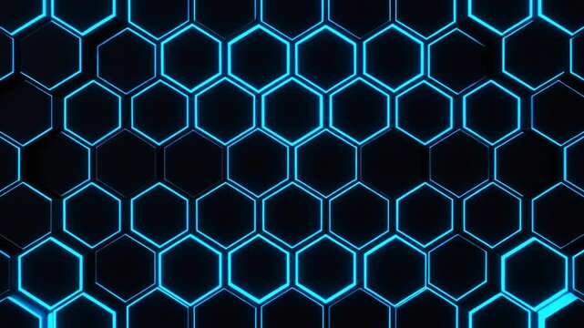 Blue Neon Hexagon Grid Pulsing Seamless Loop