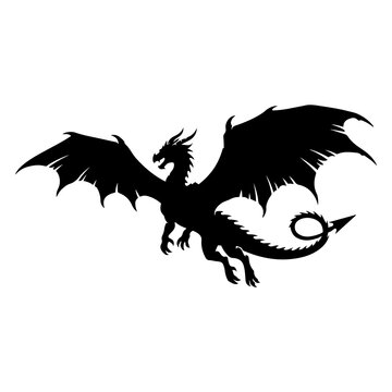 Flying Dragon Silhouette Vector Mythical Creature Design
