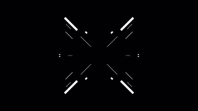 Abstract minimalist white geometric motion graphics on black background.