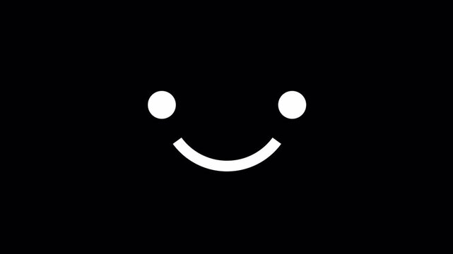 Minimalist digital animation of a simple white smiley face blinking on black background.