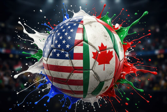 Soccer ball representing usa, canada, mexico for world cup 2026