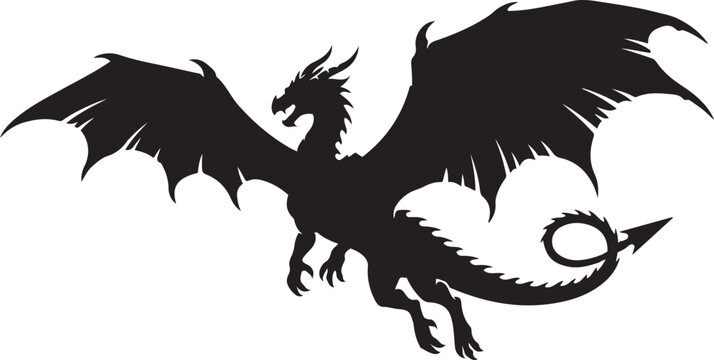 Flying Dragon Silhouette Vector Mythical Creature Design