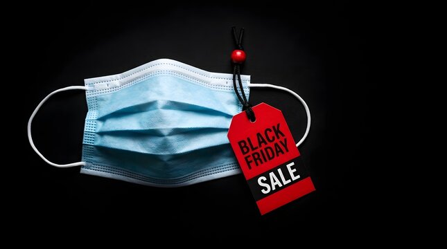 Black friday sale with face mask pandemic shopping concept