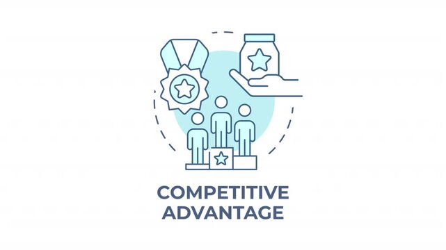 Competitive advantage blue concept icon animation. Market value proposition. Professional growth. Career development. Cyan circular animated abstract idea. HD video with alpha channel