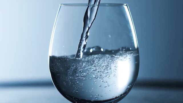 Water Pouring Into a Glass with Slow Motion Sparkling Effect Featuring Liquid, Clear, Transparent with Refreshing and Drink Elements for Beverage